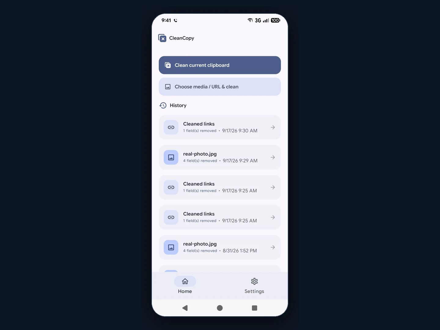 CleanCopy home screen