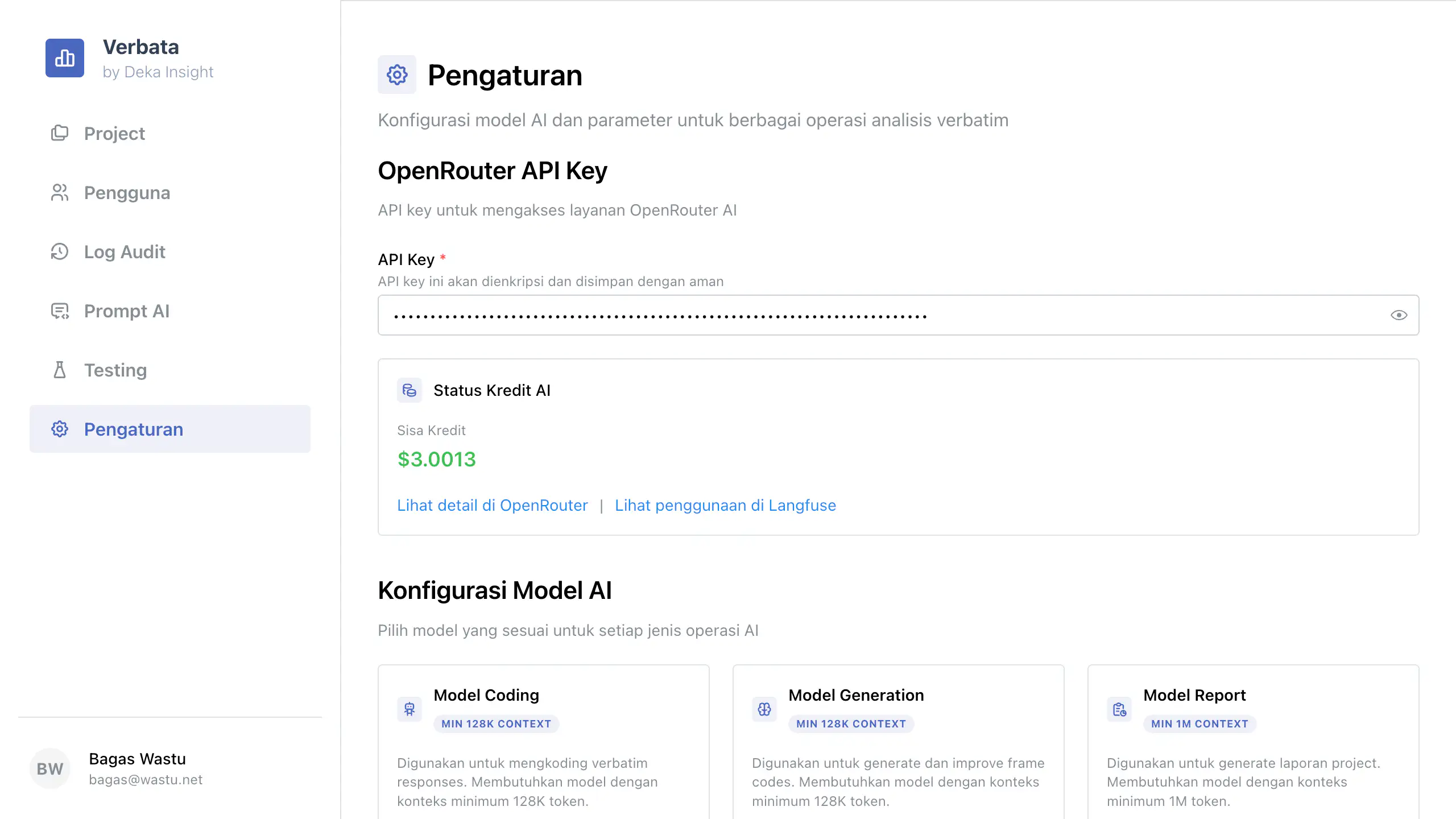 Settings page