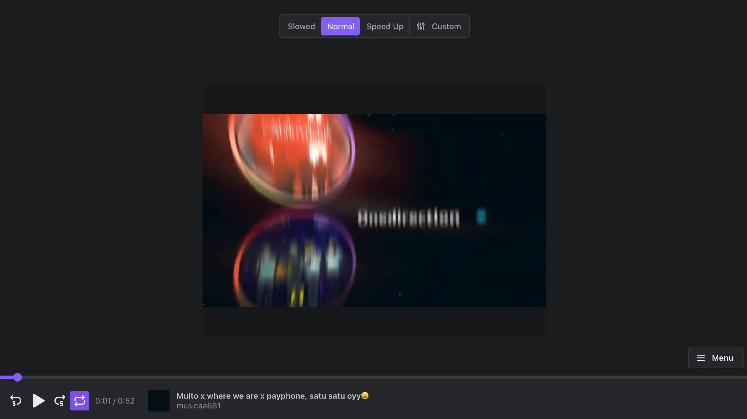 Player with slowed, normal, and speed up modes