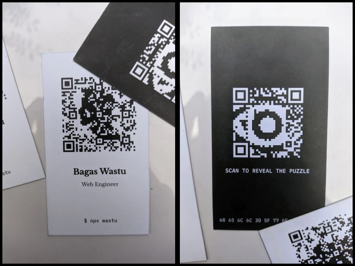Printed name cards with puzzle QR codes