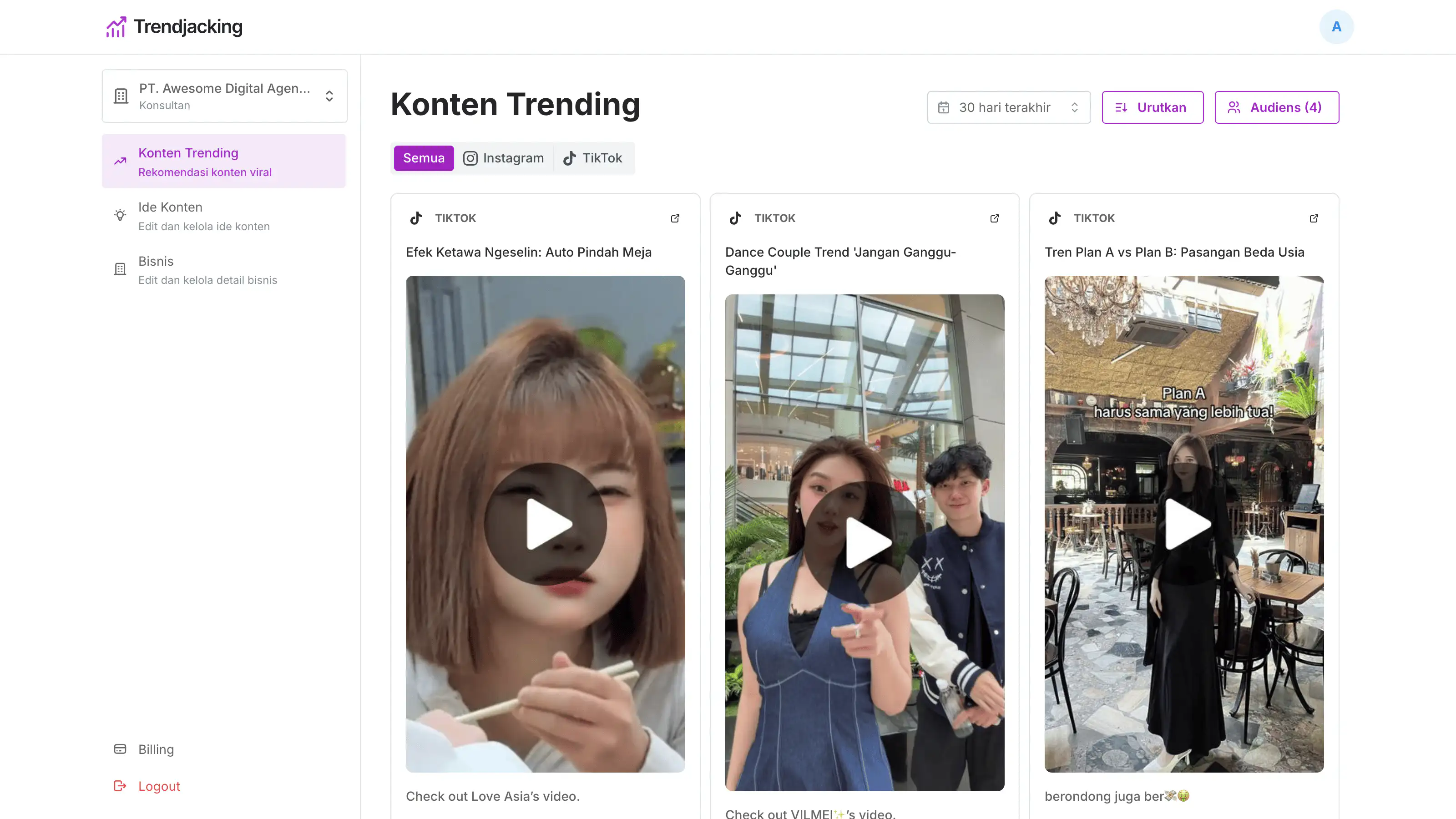 Trending dashboard